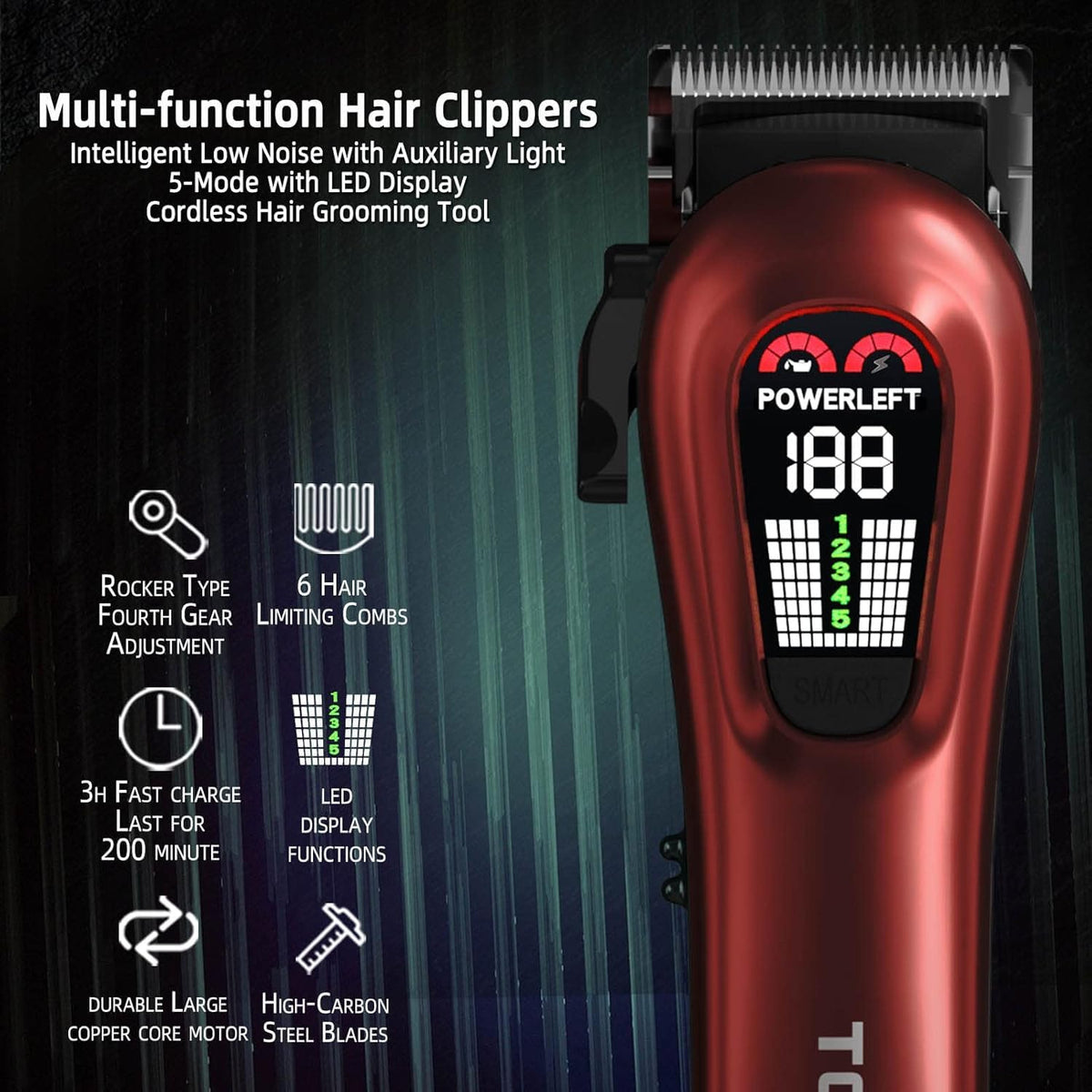 TCMKY Hair Clippers for Men side view showing sharp steel blade