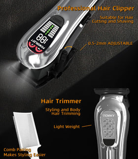 TCMKY Hair Clippers Set LED display showing battery status