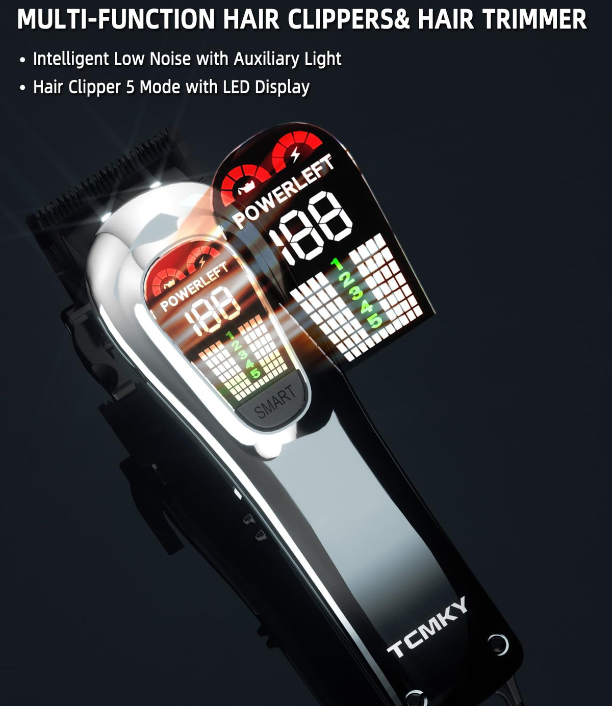 TCMKY Hair Clippers Set showing combs and cleaning brush
