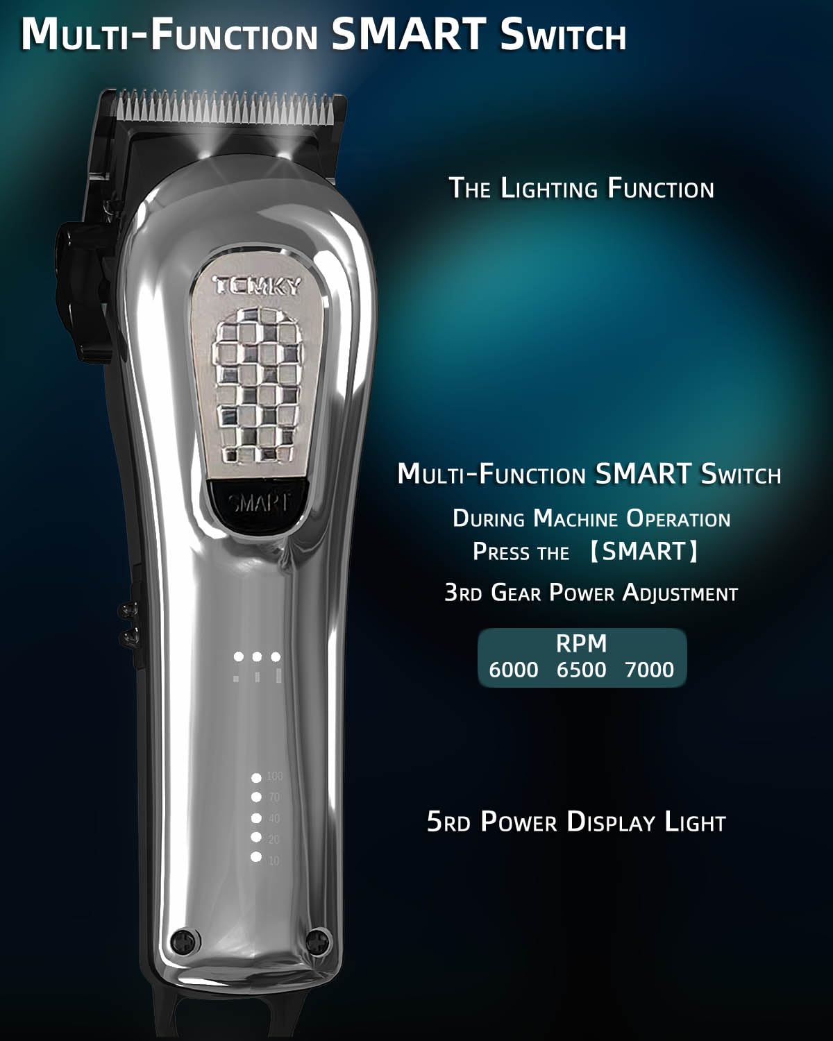 TCMKY Hair Clippers showing auxiliary light feature