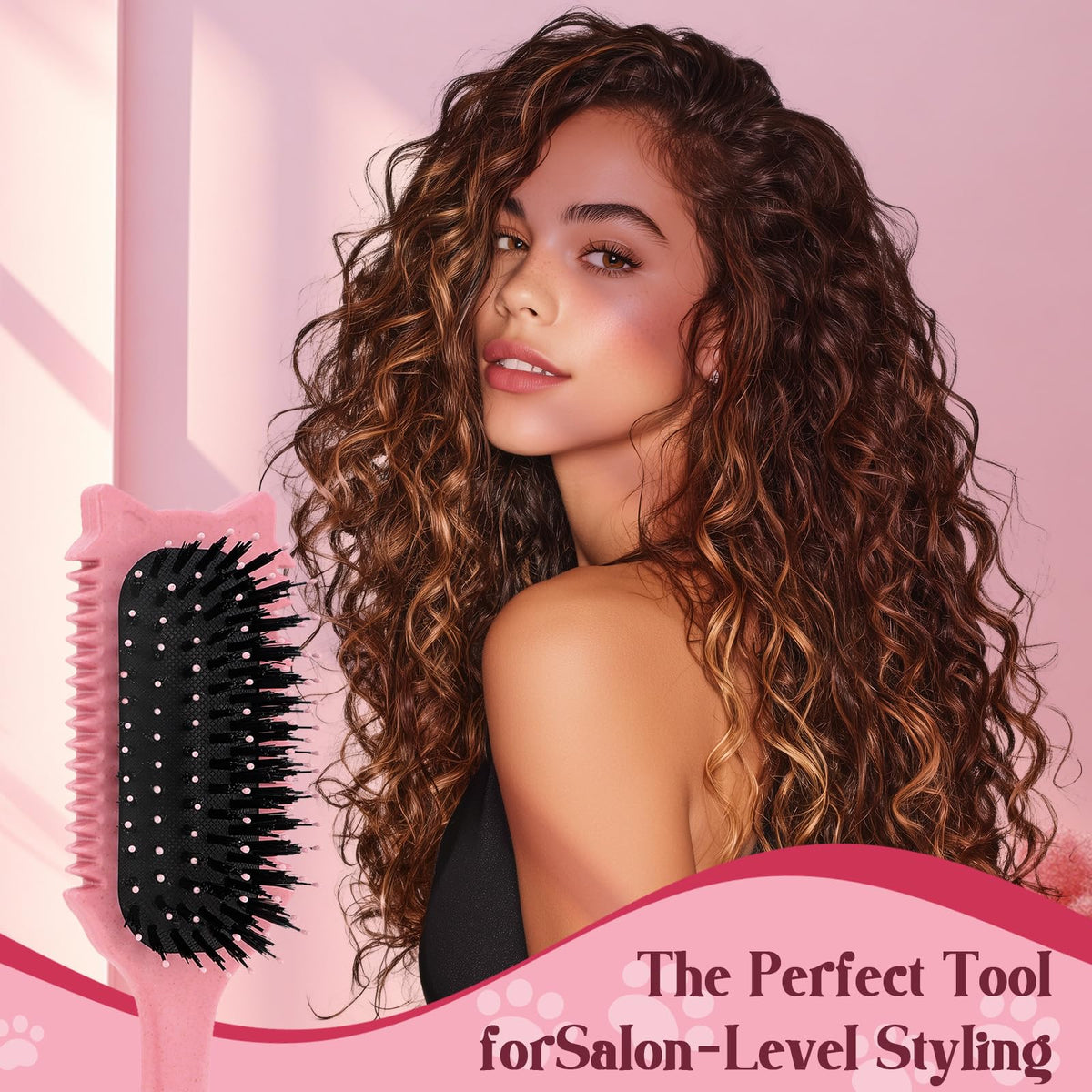 Tcsxady Curly Hair Brush on a bathroom counter