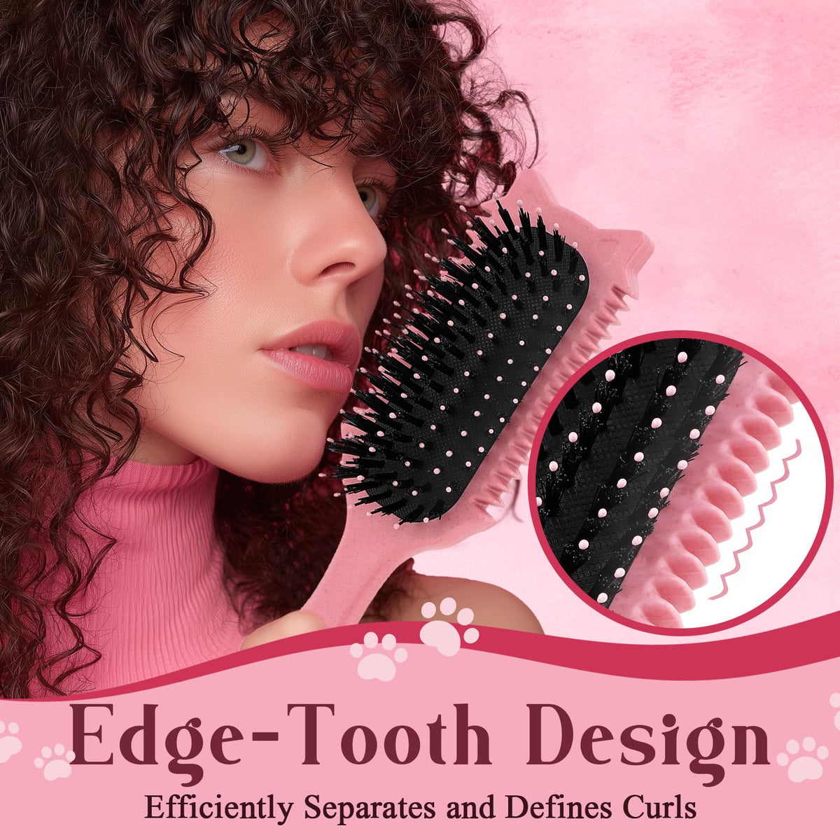 Tcsxady Curly Hair Brush showing flexible nylon pins