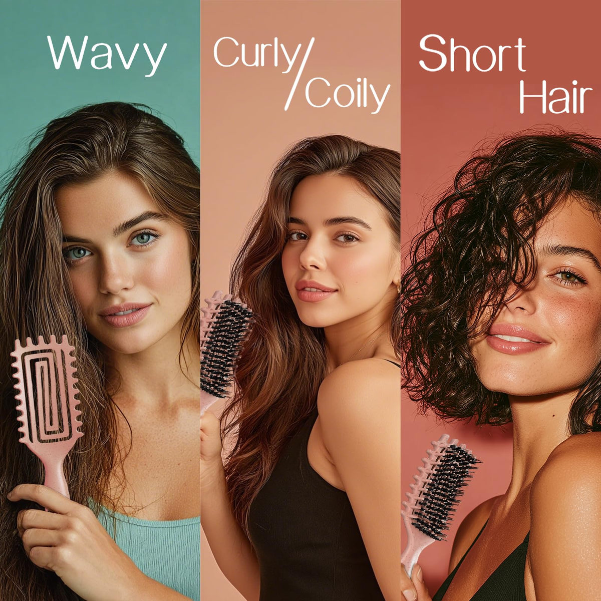 Tcsxady Curly Hair Brush side view with ergonomic handle