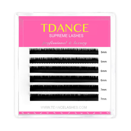 TDANCE Bottom Lash Extensions B Curl 5-7mm front view