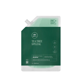 Tea Tree Special Shampoo 33.8 fl. oz. front view with aluminum bottle