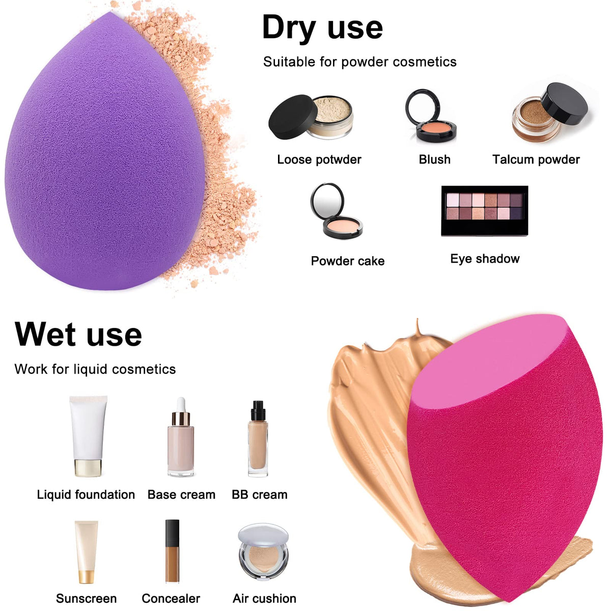 Teardrop and beveled makeup sponges from Scartink
