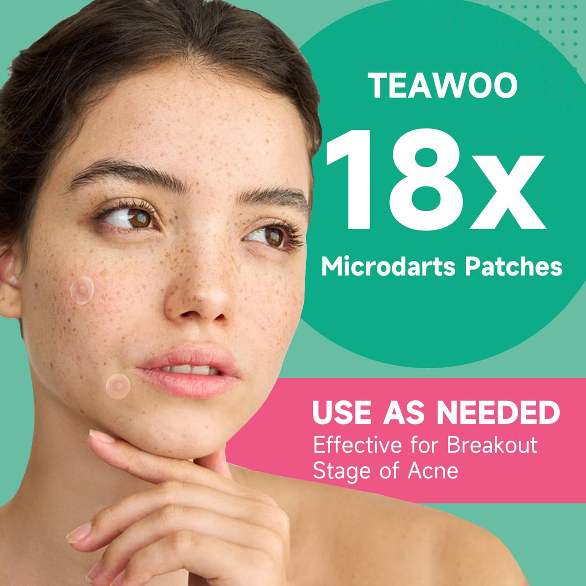 TEAWOO Microdart Pimple Patches translucent design on skin