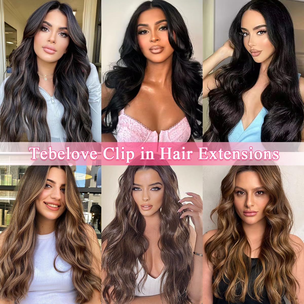 Tebelove Clip in Hair Extensions showing texture and quality