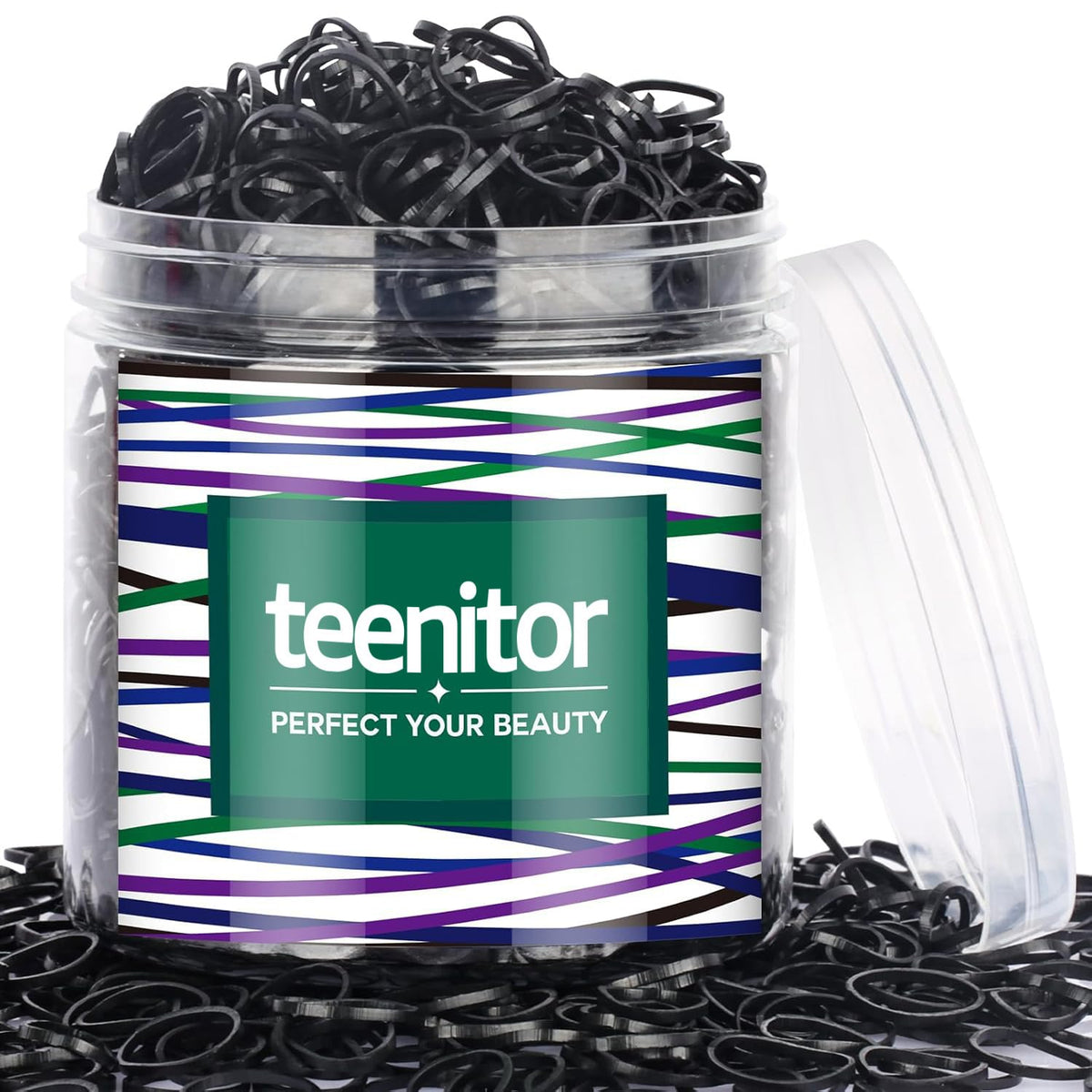 Teenitor 2000pcs black hair rubber bands in packaging