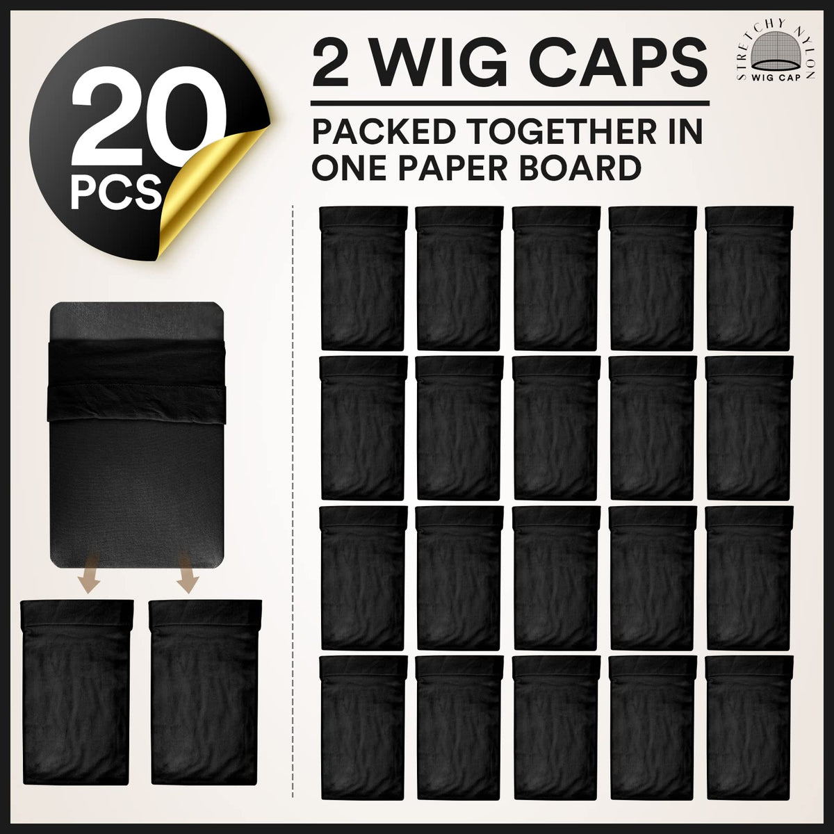 Teenitor 20Pcs black wig caps stacked together