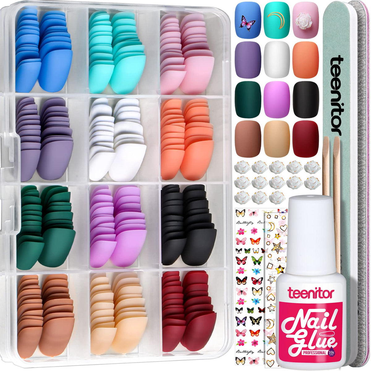 Teenitor 288pcs short press on nails kit with assorted colours