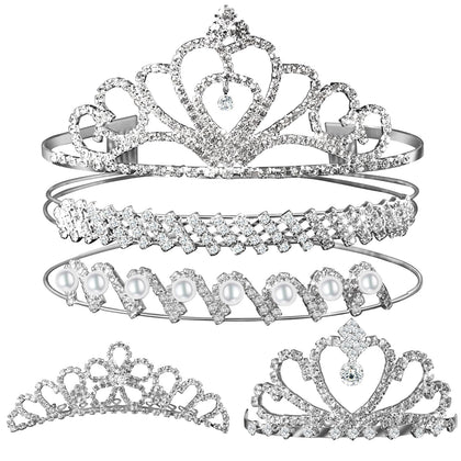Teenitor 5pcs tiara set with rhinestone headbands displayed