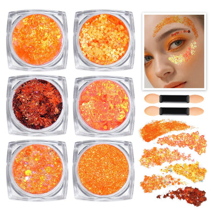 Teenitor 6-piece orange body glitter gel set with various shapes