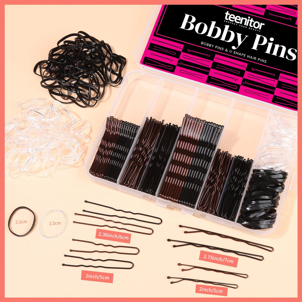 Teenitor assorted bobby pins in brown and black