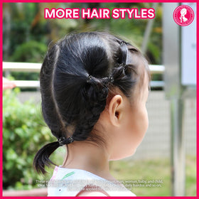 Teenitor black hair rubber bands in a hand, showing flexibility