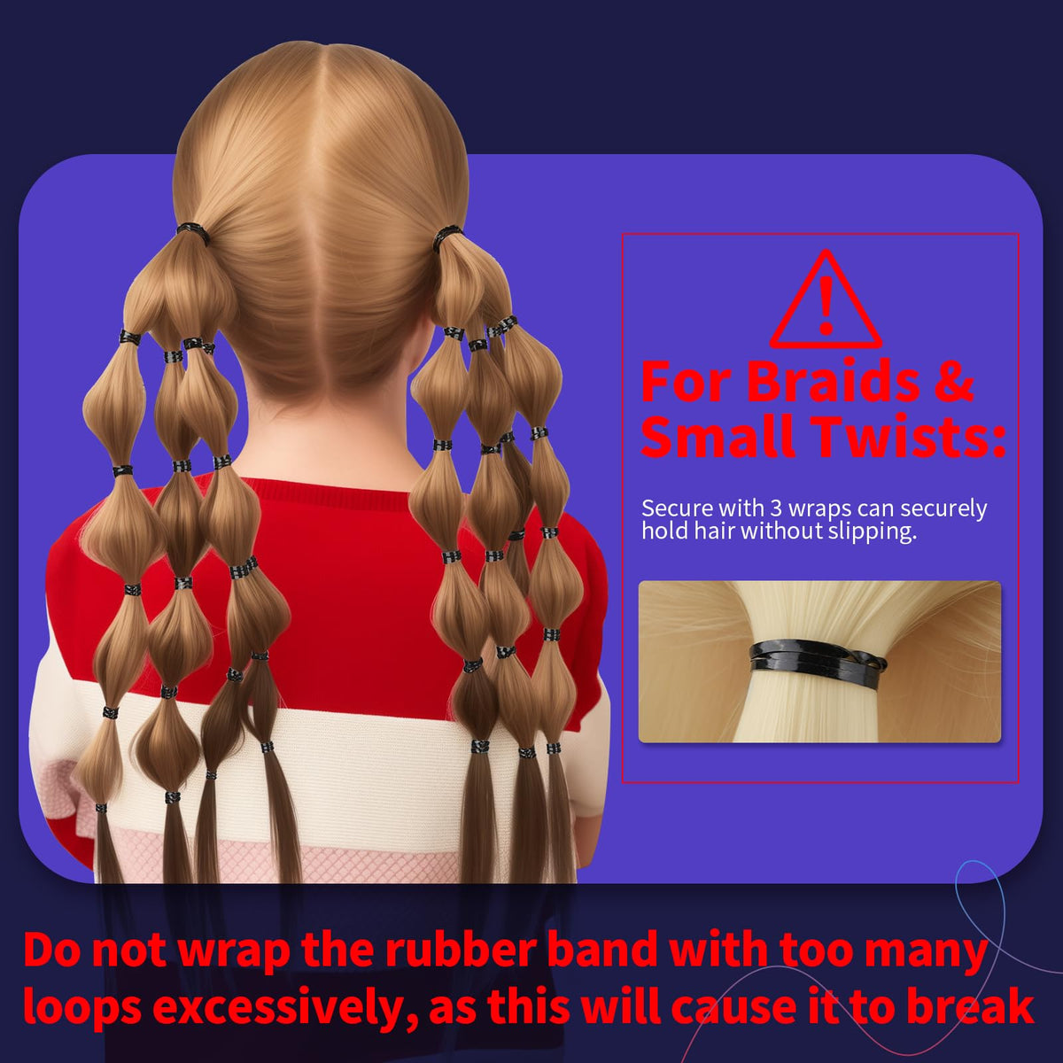 Teenitor black hair rubber bands in use on a ponytail