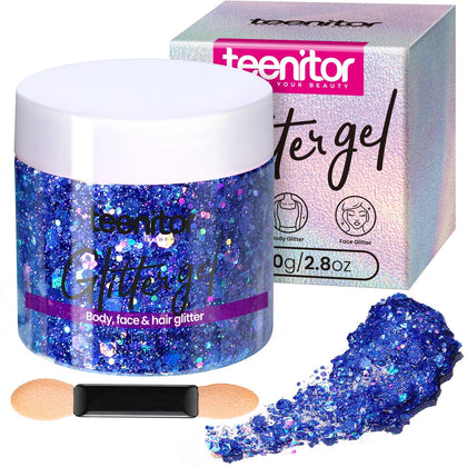 Teenitor Blue Body Glitter Gel 80g jar front view