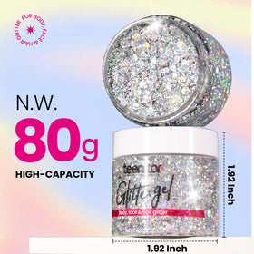 Teenitor Body Glitter Gel 2.82 oz silver holographic bottle side view