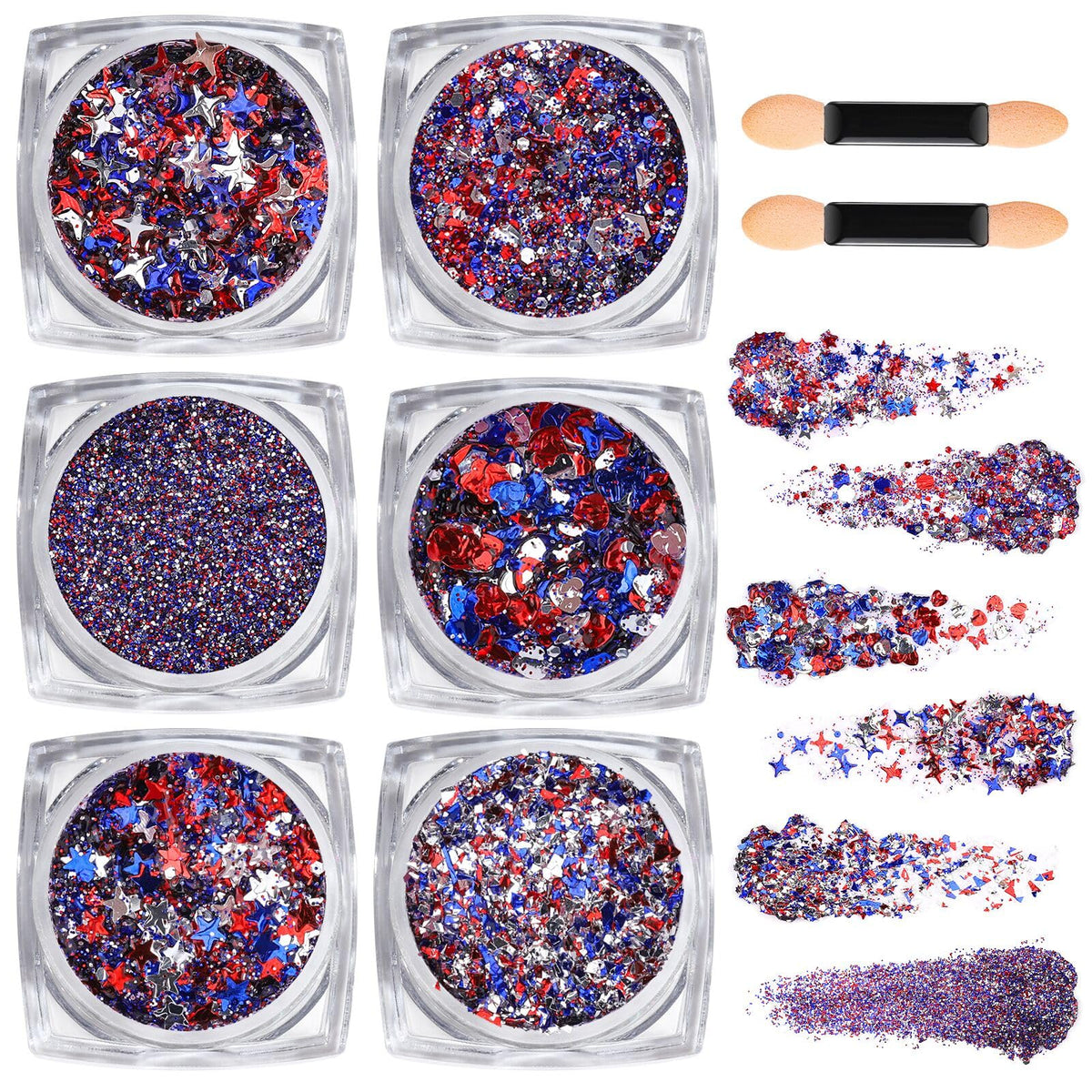 Teenitor Body Glitter Gel in red, white, and blue shapes front view