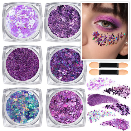 Teenitor Body Glitter Gel Set 6 jars of purple glitter