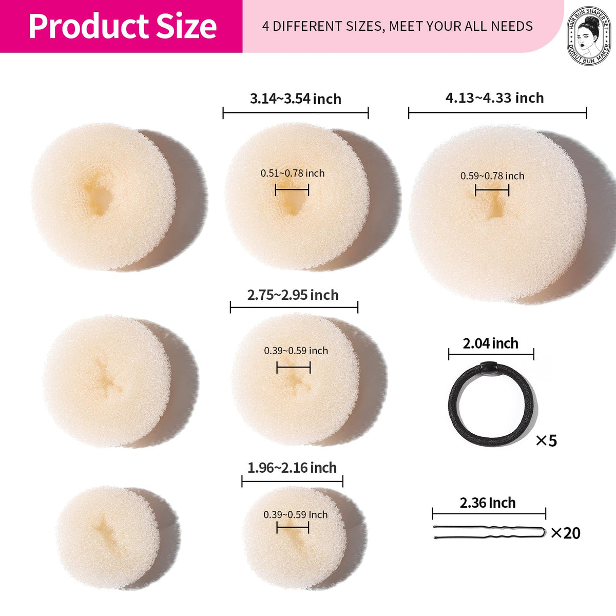 Teenitor Donut Bun Maker Set displayed with hair accessories