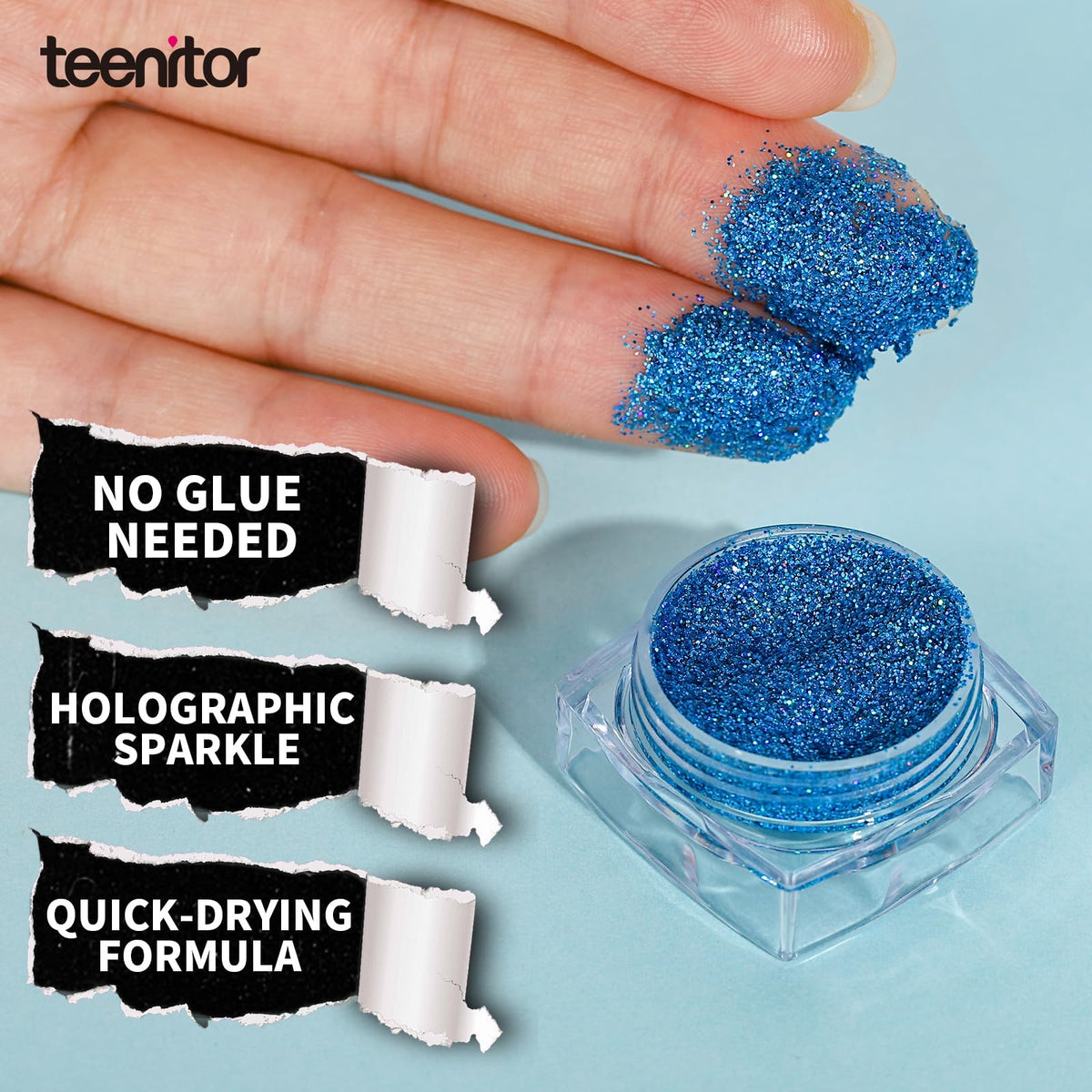 Teenitor Face & Body Glitter Gel blue applied on skin