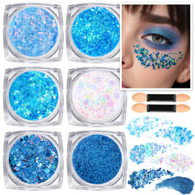 Teenitor Face & Body Glitter Gel blue front view with six shapes
