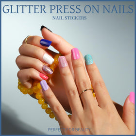 Teenitor glitter press on nails in vibrant colours