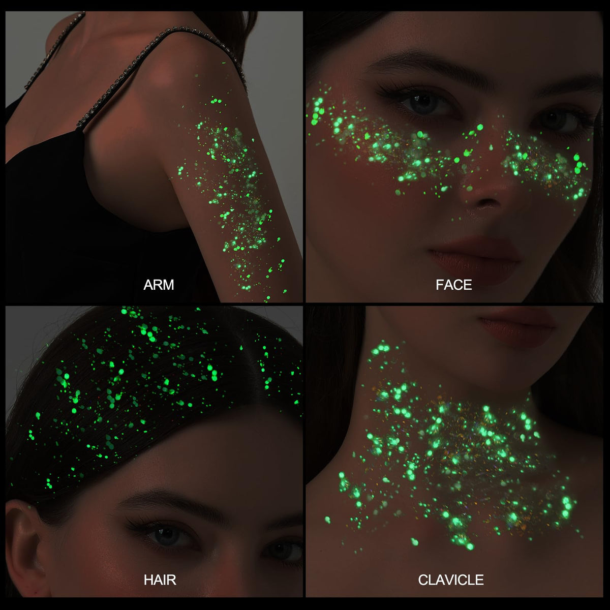 Teenitor Glow in The Dark Body Glitter Gel in use at a festival