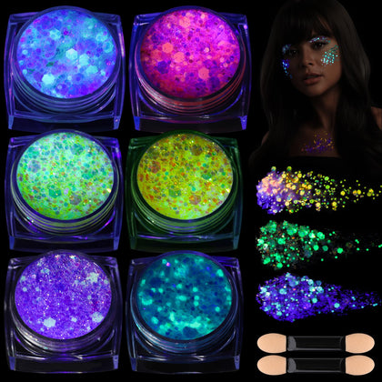 Teenitor glow in the dark glitter gel six colours front view