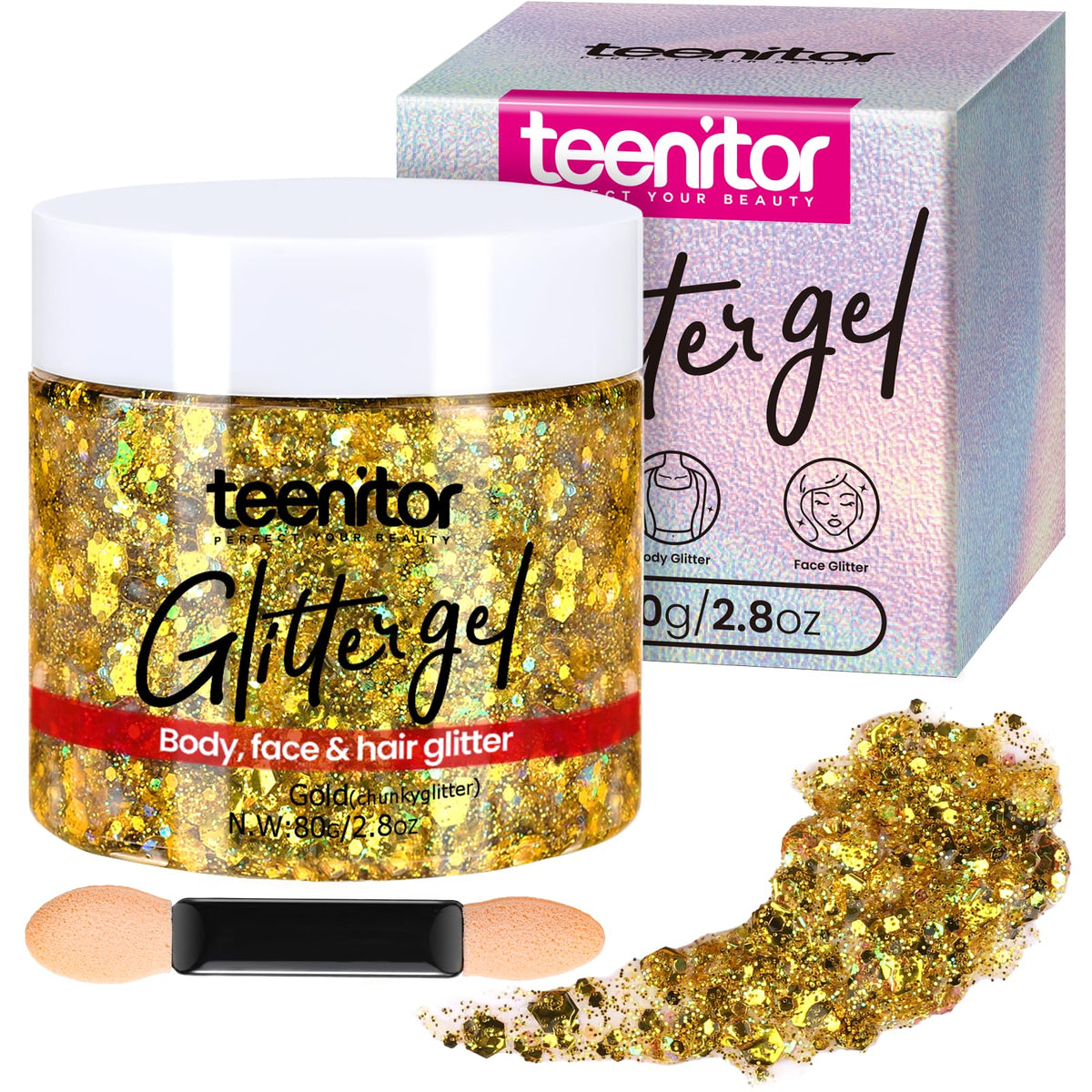 Teenitor Gold Body Glitter Gel 80g front view