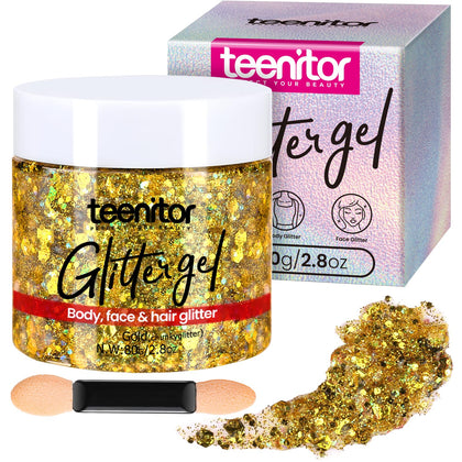 Teenitor Gold Body Glitter Gel 80g front view