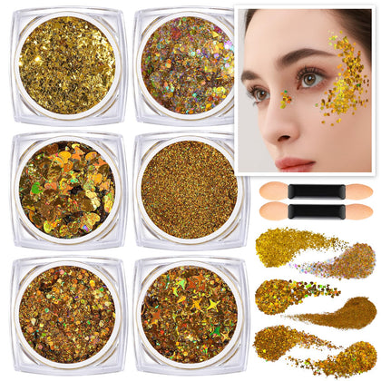 Teenitor Gold Body Glitter Gel front view with various shapes