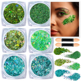 Teenitor Green Face Glitter Gel Set front view with assorted glitter shapes