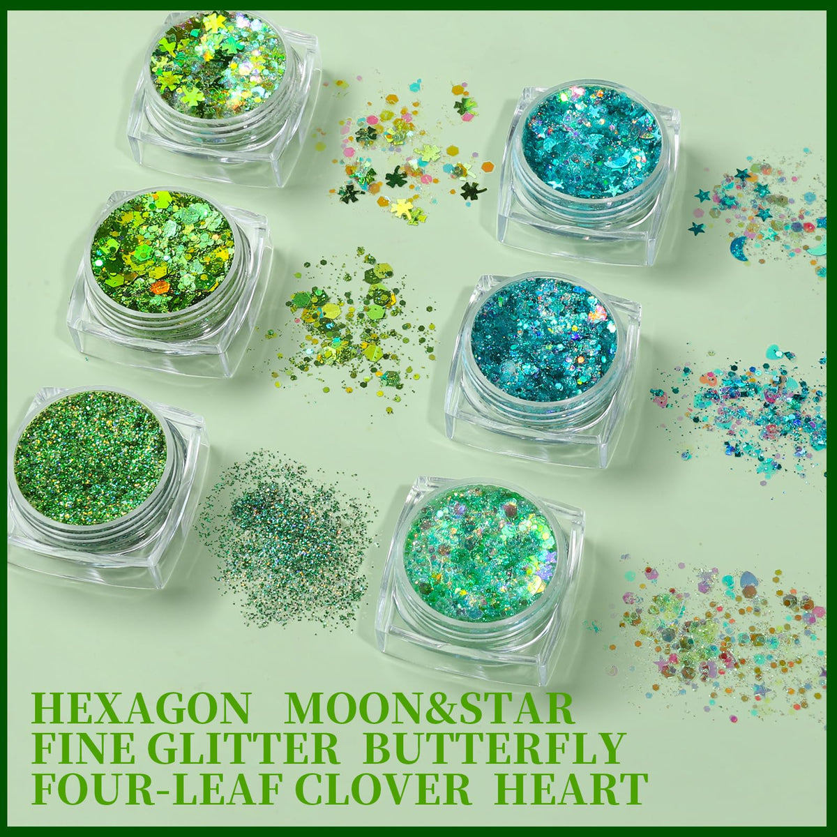 Teenitor Green Face Glitter Gel set packaging and jars
