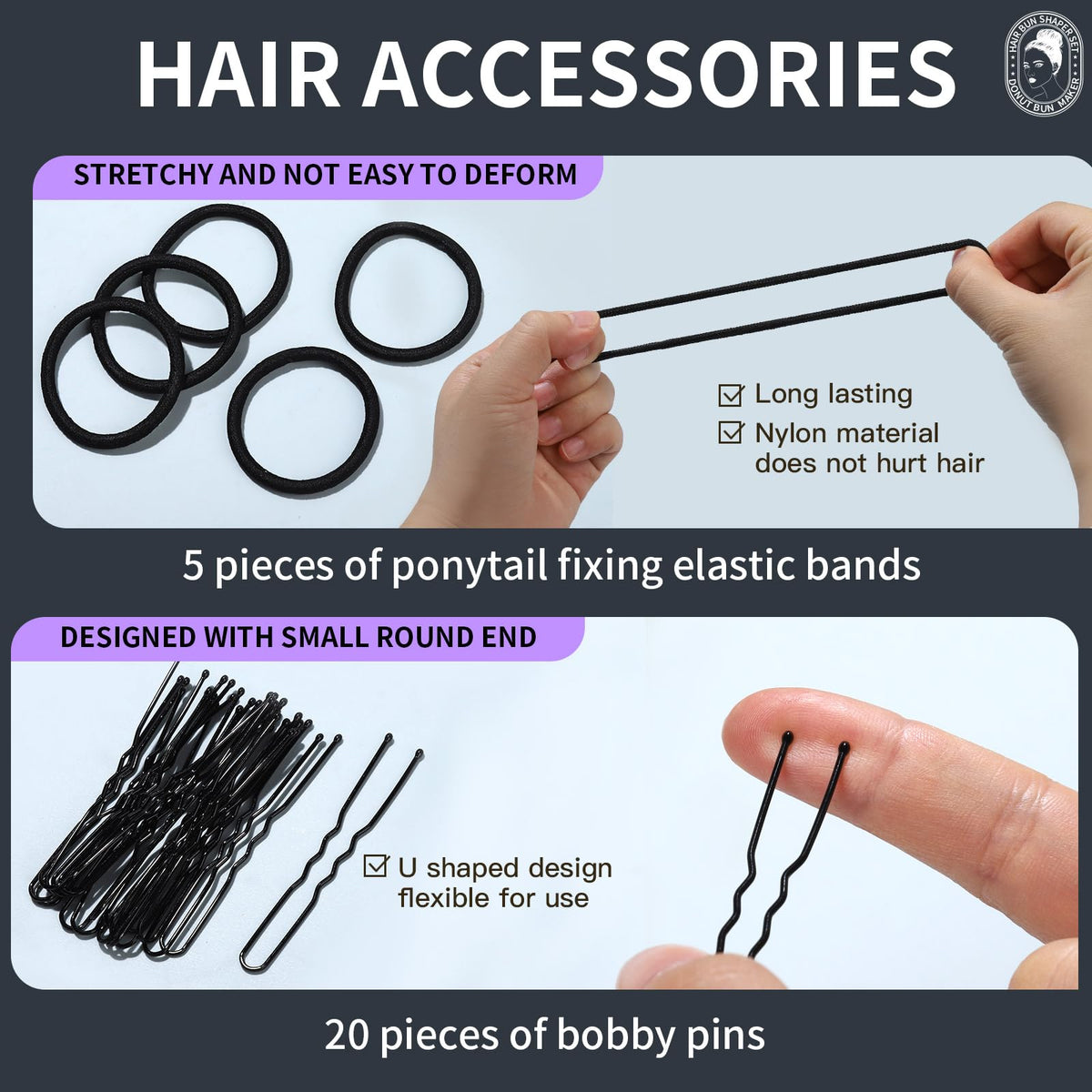 Teenitor hair bun maker accessories including elastic bands and pins