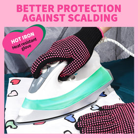 Teenitor Heat Resistant Gloves displayed with hair styling tools