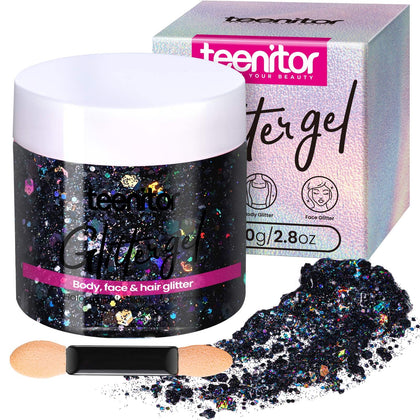 Teenitor Holographic Black Body Glitter Gel 80g front view
