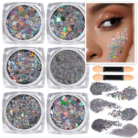 Teenitor holographic body glitter gel front view, silver colour