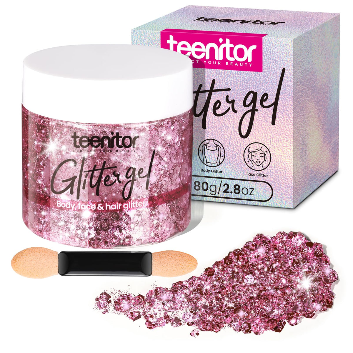 Teenitor Pink Body Glitter Gel 80g front view