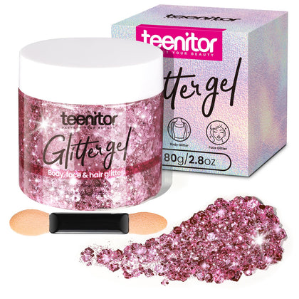 Teenitor Pink Body Glitter Gel 80g front view