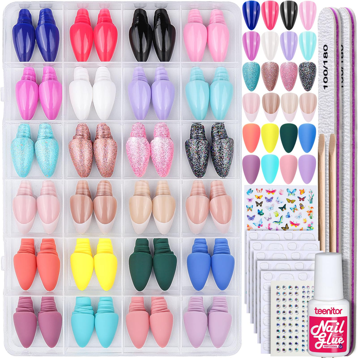 Teenitor Press on Nails Almond 576Pcs assorted styles front view