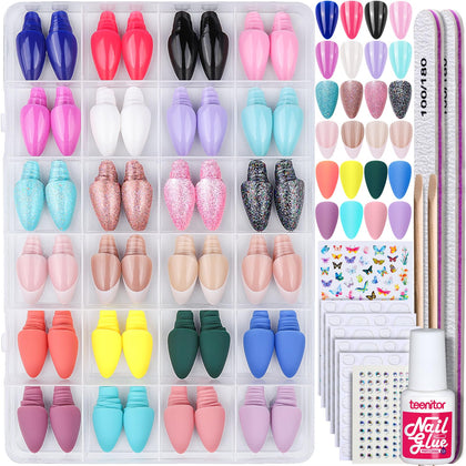 Teenitor Press on Nails Almond 576Pcs assorted styles front view