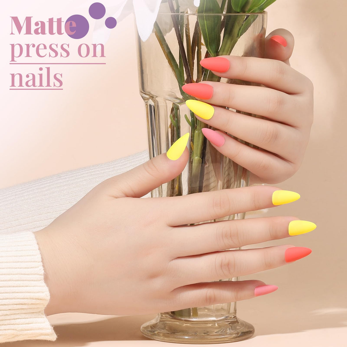 Teenitor Press on Nails Almond glitter designs showcasing