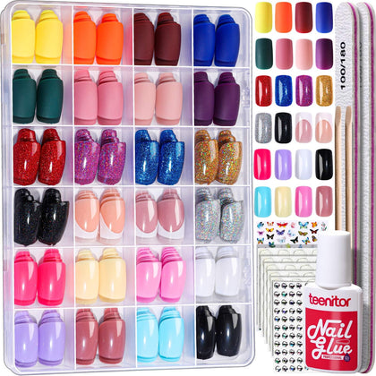 Teenitor Press on Nails Medium Square Kit front view with assorted designs