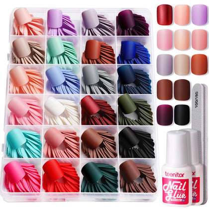 Teenitor Press on Nails Short 576pcs kit front view with assorted colours