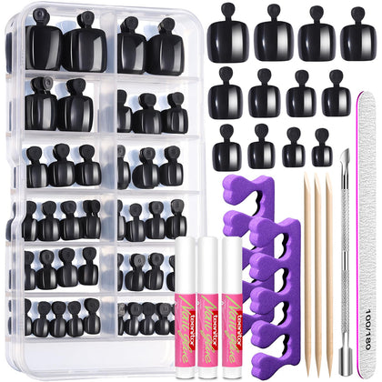 Teenitor Press On Toe Nails Set, 120pcs black tips front view