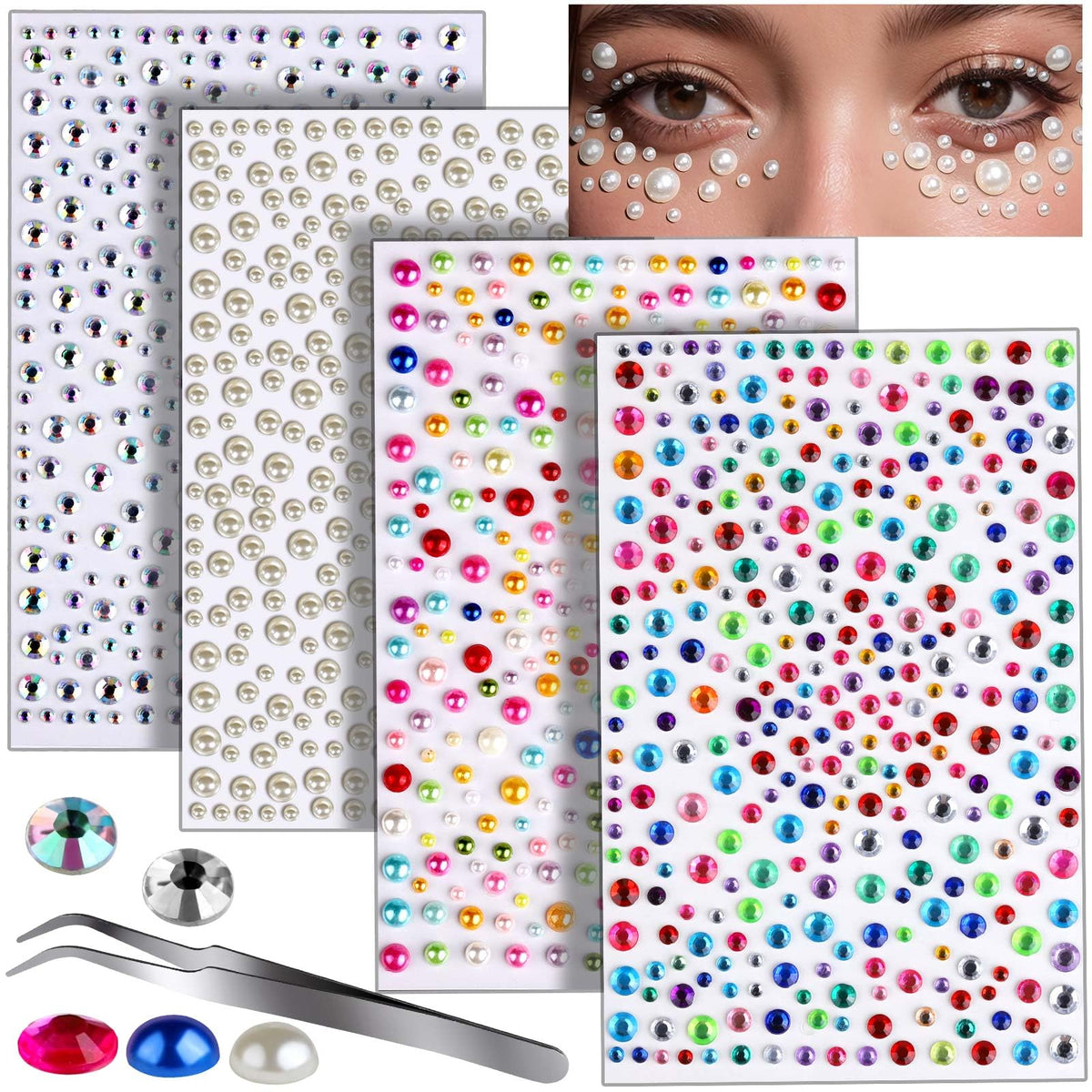 Teenitor Rhinestone Stickers 1300PCS front view with assorted colours
