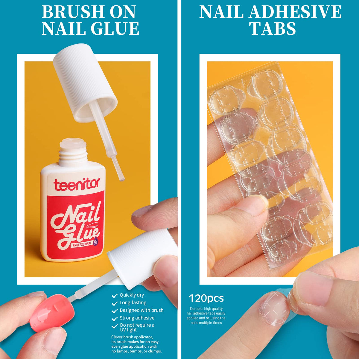 Teenitor Short Oval Press On Nails application tools including nail file