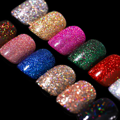 Teenitor Short Press on Nails 288PCS glitter square set front view